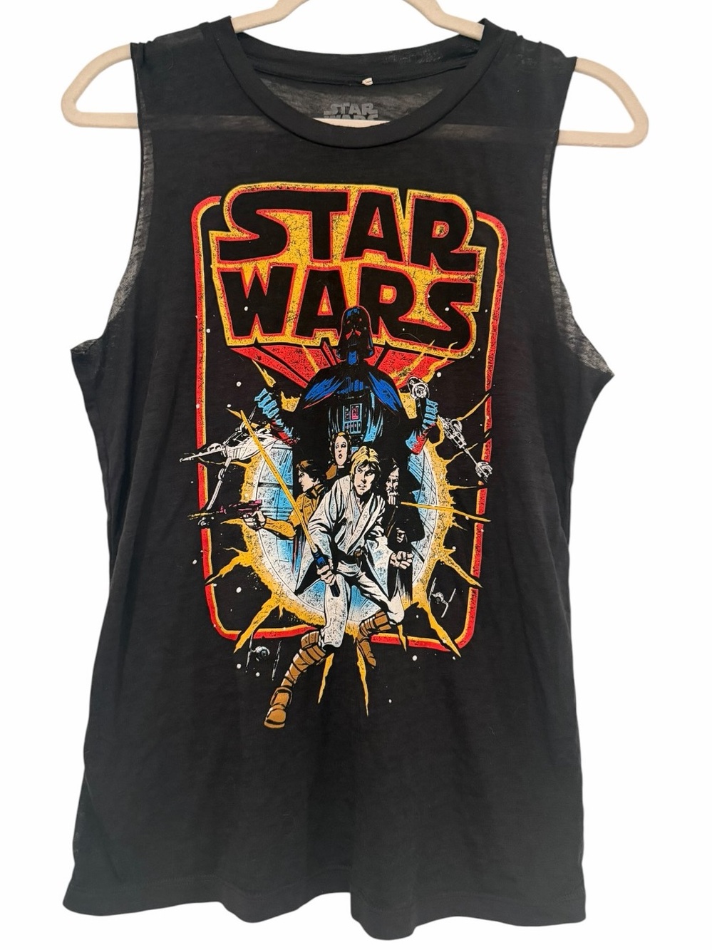 Star Wars Darth Vader Luke Skywalker Graphic Muscle Tank Top Black Size Small